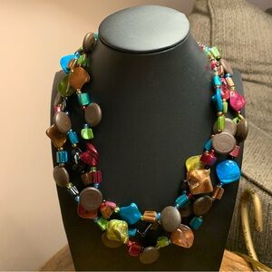 Multi-strand Jewel Tone Glass Bead Statement Necklace - with Extender